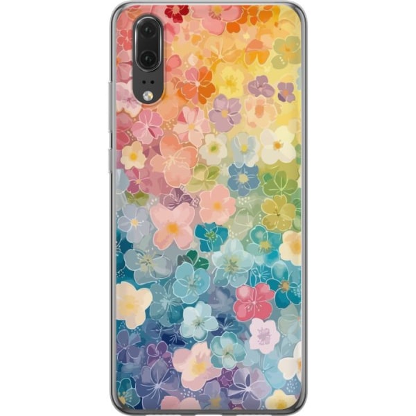 Huawei P20 Genomskinligt Skal Småblomster