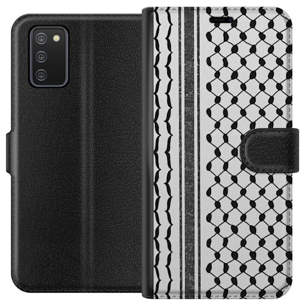 Samsung Galaxy A02s Lompakkokotelo Palestiinalainen kuvio - perinteiseen tyyliin inspiroima keffiyeh-kangas
