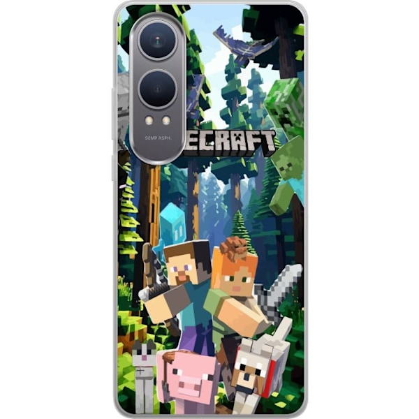 OnePlus Nord CE4 Lite Gjennomsiktig deksel Minecraft mobildeksel med skog og figurer i pikselstil