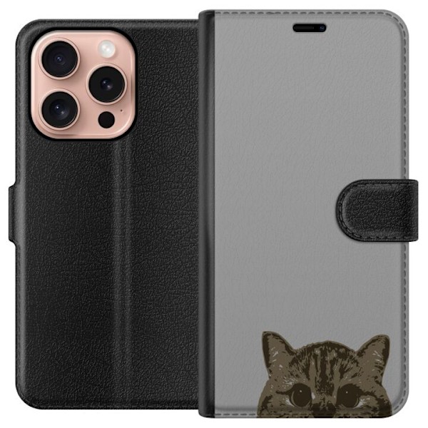 Apple iPhone 16 Pro Tegnebogsetui Grå Katteblik - stilfuld ka