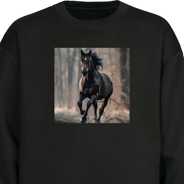 Sweatshirt for Voksen | Klassisk Collegegenser Springende Hest svart XL