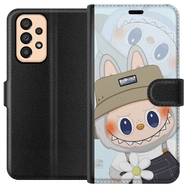 Samsung Galaxy A33 5G Plånboksfodral Labubu med hatt – Pop Mart-figur Mr. Butcher i retro stil med karaktär