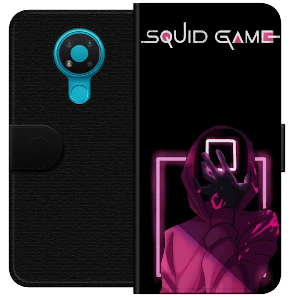 Nokia 3.4 Lompakkokotelo Squid Game Teema Suosittu Sarja Motiivi Graafinen Ikoninen Suunnittelu Aasialainen Popkulttuuri Jännitys Draama