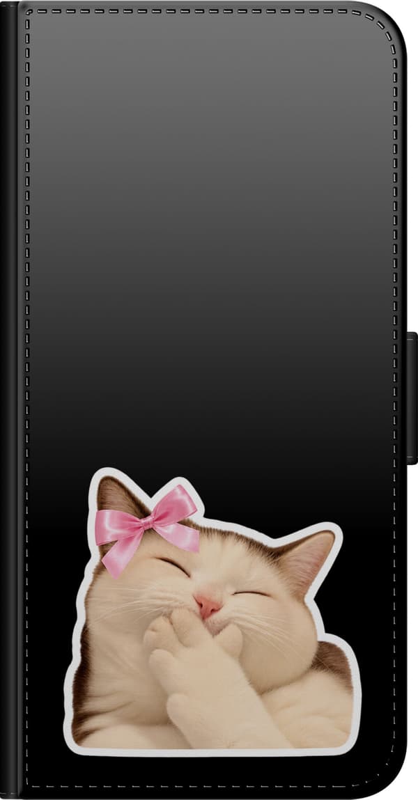 Kompatibelt Plånboksfodral till Samsung Galaxy Note20 Sovande rosettkatt - Beige motiv med sovande katt med rosa rosett. beige
