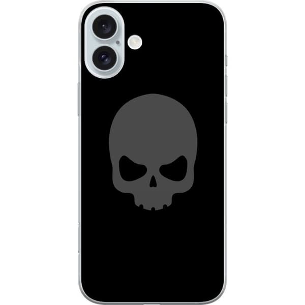 Kompatibel Mobilcover til Apple iPhone 16 Plus Enkel dødningehoved i grå tone mod sort baggrund, elegant og moderne design