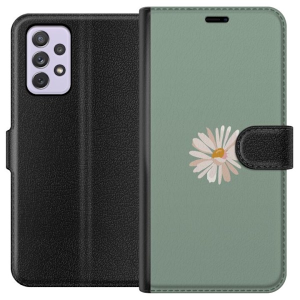Samsung Galaxy A52s 5G Lompakkokotelo Vihreä Minimalikukka - tyylikäs kukka vihreällä taustalla