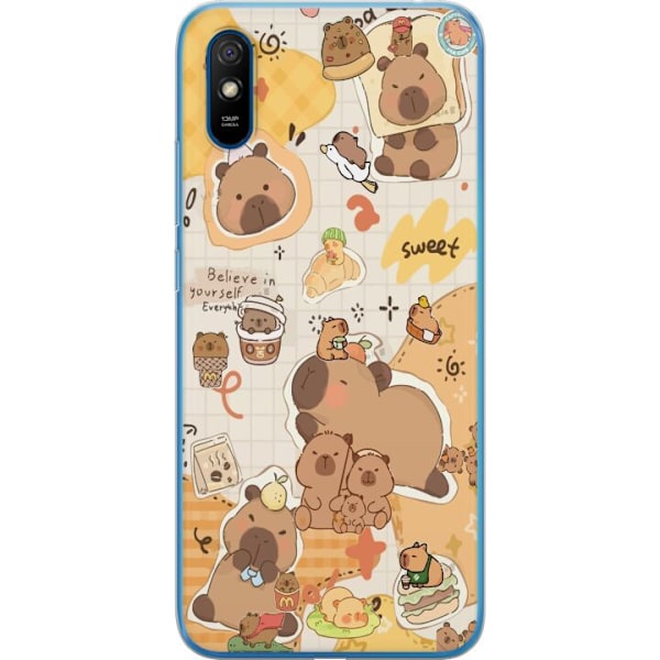 Xiaomi Redmi 9A Genomskinligt Skal Kawaii capybara mobilskal med gulliga djurmotiv