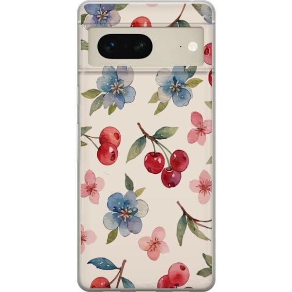 Google Pixel 7 Gjennomsiktig deksel Bær & Blomster - mønster med blå blomster og skogsbær