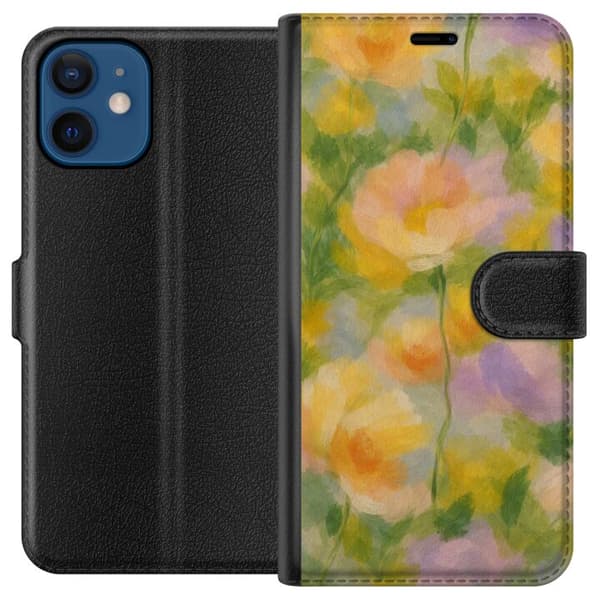 Kompatibelt Plånboksfodral till Apple iPhone 12 Solvarma blommor i handmålad romantisk stil