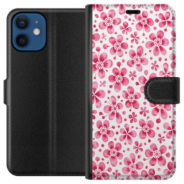 Kompatibelt Lommeboketui til Apple iPhone 12 Asurblå flora