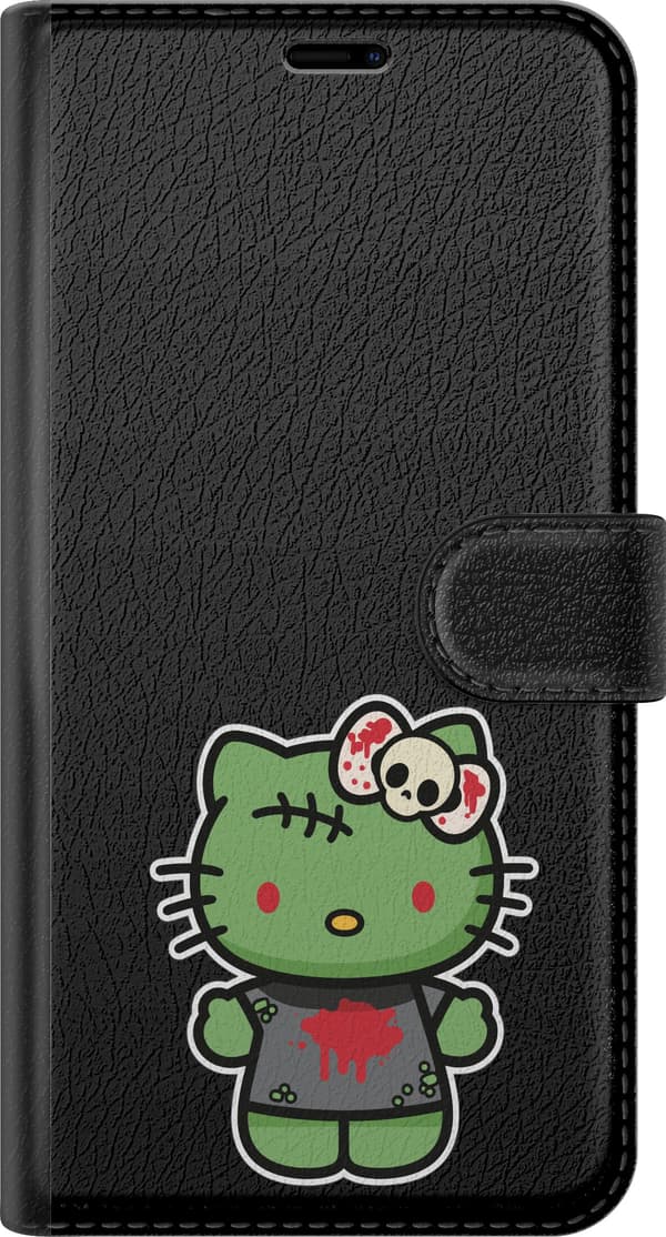 Kompatibel Tegnebogsetui til Apple iPhone 18 Pro Max Grøn zombiekat - Grønt motiv med rosetkat som grøn zombie. grøn