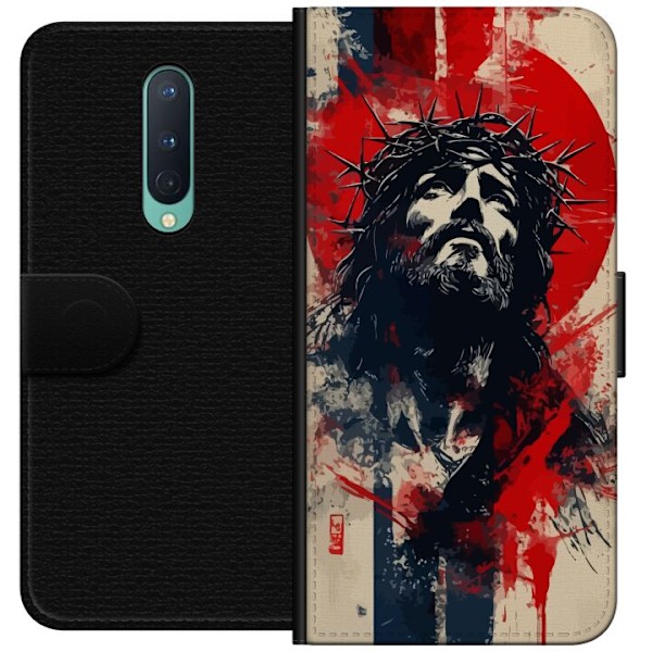 OnePlus 8 Lompakkokotelo Jeesus ristillä - kristillinen aihe vahvalla symboliikalla uskosta ja toivosta