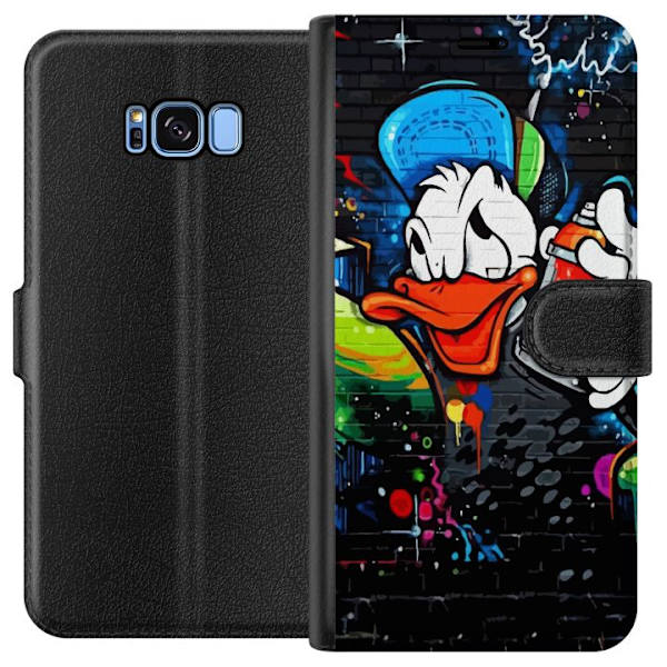 Samsung Galaxy S8 Plånboksfodral Kalle Anka Graffiti Disney Design Roligt Barn Motiv Färg Grafisk Populär Serie Ikonisk Disneyfigur