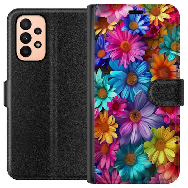 Samsung Galaxy A23 Lompakkokotelo Gerbera Kukat Värikäs Koriste Kukka Motiivi Suosittu Kotisisustus Väririkas Seinätaide Suunnittelu