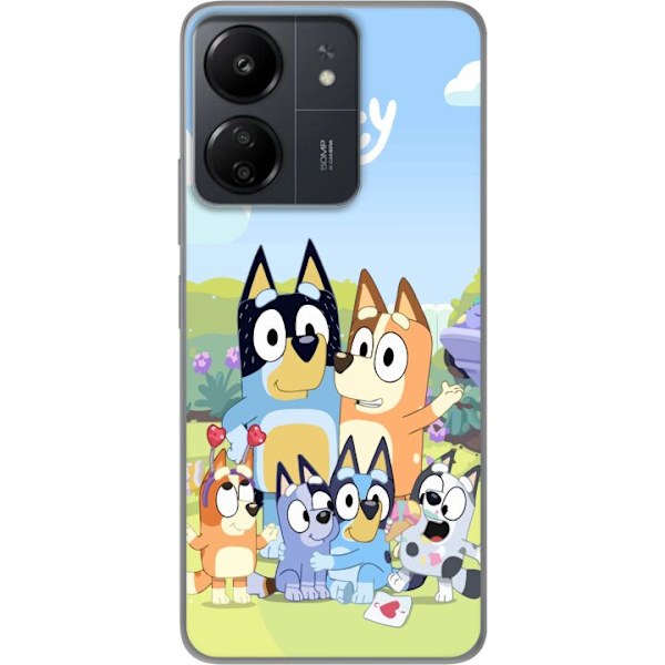 Xiaomi Redmi 13C Genomskinligt Skal Bluey mobilskal med hela familjen i färgglad design