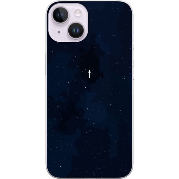 Kompatibelt Mobildeksel til Apple iPhone 14 Vitt kors på stjärnhimmel blå
