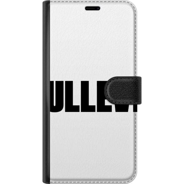 Kompatibel Tegnebogsetui til Samsung Galaxy A55 Ullevi hvid typografi med stor grafisk tekst på sort baggrund sort