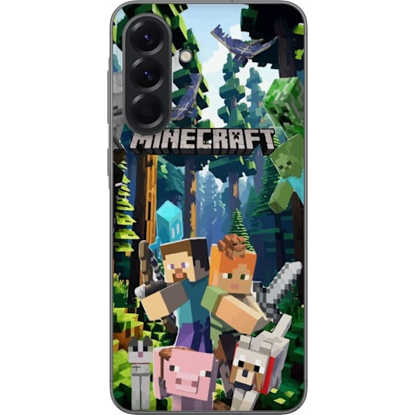 Samsung Galaxy A56 Läpinäkyvä kuori Minecraft-matkapuhelinkotelo metsällä ja pikselityylisillä hahmoilla
