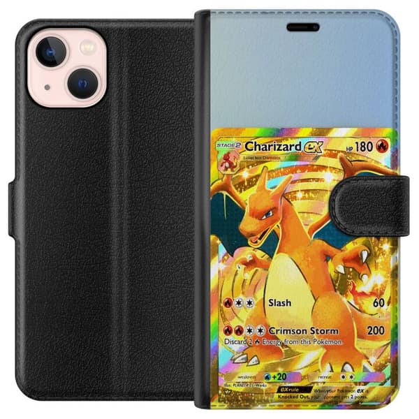 Kompatibelt Lommeboketui til Apple iPhone 13 GyllenCharizard EX samlerkort med regnbueeffekter gull
