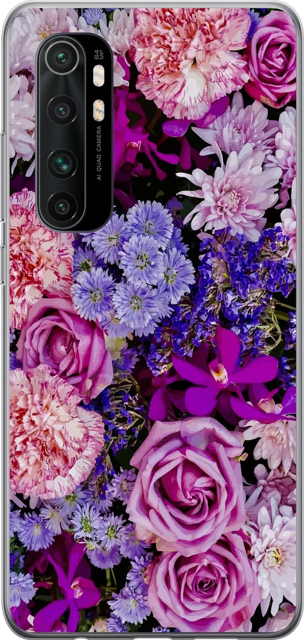 Kompatibelt Mobildeksel til Xiaomi Mi Note 10 Lite Rosa och lila blommor rosa