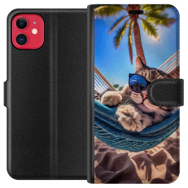 Kompatibel Tegnebogsetui til Apple iPhone 11 Kat på stranden