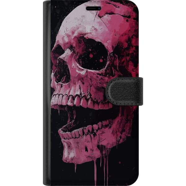 Kompatibel Tegnebogsetui til Apple iPhone 8 Plus Dramatisk lyserødt kranium med malede detaljer og løbende maling mod sort baggrund pink
