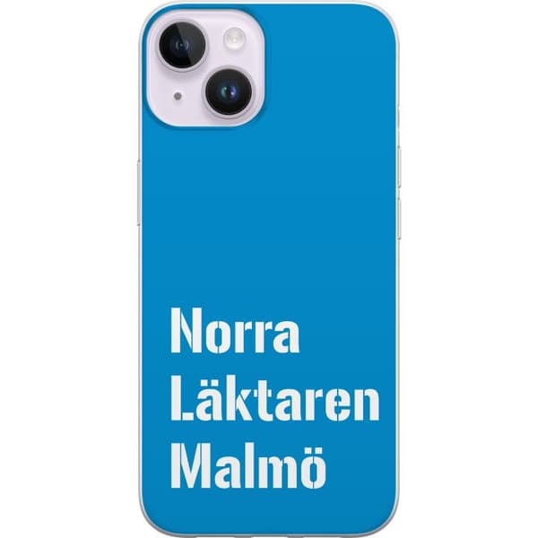 Kompatibelt Mobildeksel til Apple iPhone 14 Plus Minimalistisk blå tekstdesign med Malmö-tema og moderne typografisk stil blå