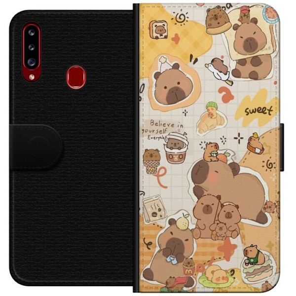 Samsung Galaxy A20s Tegnebogsetui Kawaii capybara mobilskal med gulliga djurmotiv
