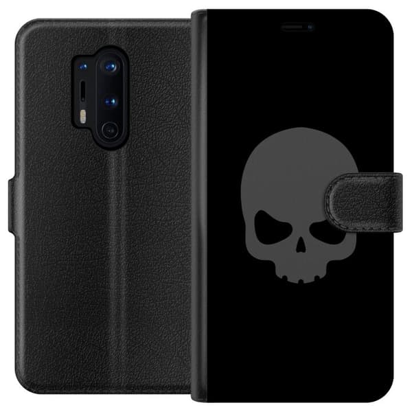 Kompatibel Tegnebogsetui til OnePlus 8 Pro Enkel dødningehoved i grå tone mod sort baggrund, elegant og moderne design