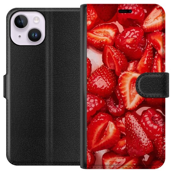 Apple iPhone 15 Lompakkokotelo Mansikkakuviointi - makea motii