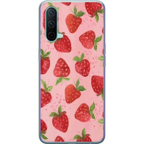 OnePlus Nord CE 5G Genomskinligt Skal Strawberry Dreams – jordgubbsmönster i retrostil