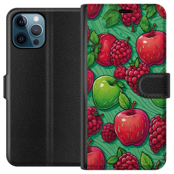 Kompatibelt Lommeboketui til Apple iPhone 12 Pro Max Fargerikt mønster med røde epler og bringebær flerfarget