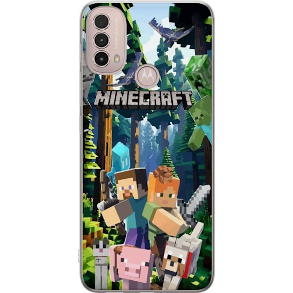 Motorola Moto E40 Läpinäkyvä kuori Minecraft-matkapuhelinkotelo metsällä ja pikselityylisillä hahmoilla