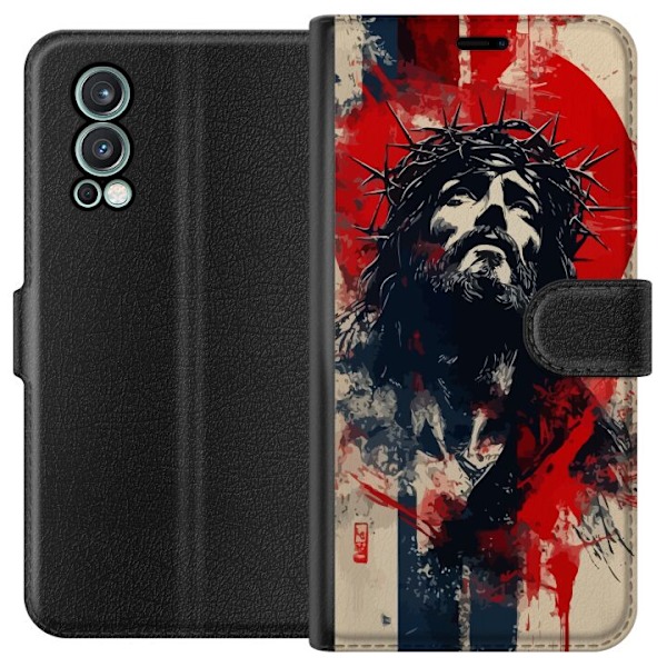 OnePlus Nord 2 5G Tegnebogsetui Jesus med kors - kristent motiv med stærk symbolik om tro og håb