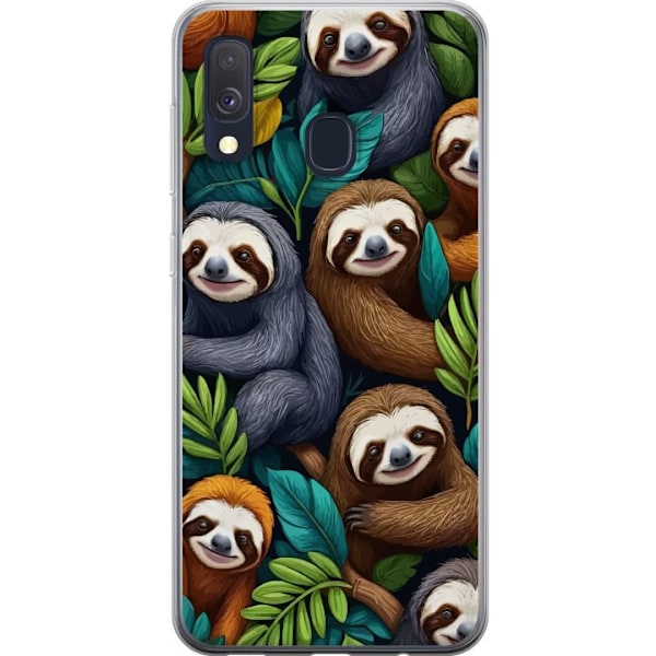 Samsung Galaxy A40 Gennemsigtig cover Sengångarstil - afslappet motiv med sød dovendyr