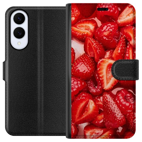 Samsung Galaxy S25 Edge Tegnebogsetui Jordbærmønster - sødt motiv med sommerstemning
