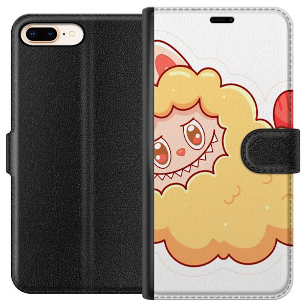Apple iPhone 8 Plus Plånboksfodral Labubu Tvättbjörn Pop Mart Figur Samlarobjekt Söt Design Populärt Motiv Art Toy Kreativ Figurserie