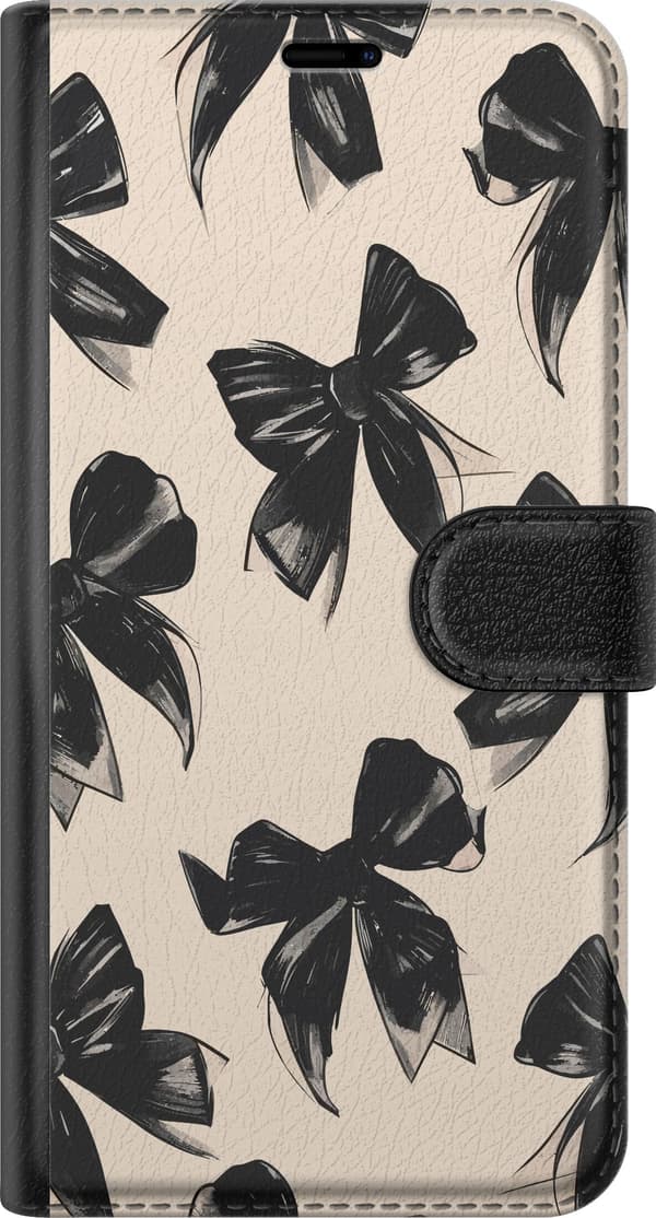 Kompatibel Tegnebogsetui til Apple iPhone 18 Pro Sorte rosetter på beige baggrund i elegant grafisk mønster beige