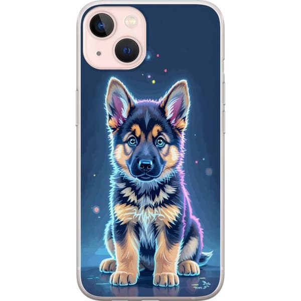 Kompatibelt Mobildeksel til Apple iPhone 13 mini Neonlyst schäfervalp med blå og lilla lys-effekter blå