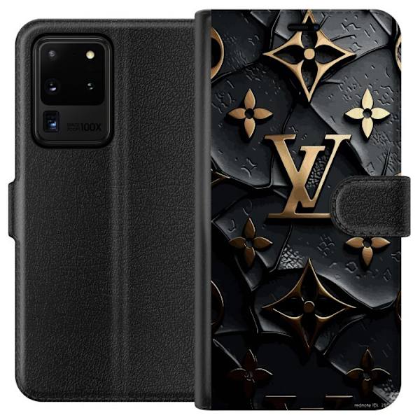 Samsung Galaxy S20 Ultra Tegnebogsetui Louis Vuitton Mørk Tilstand Design Sort Luksus Stil Mode Populær Grafisk Mønster Modeikon Luksusmærke