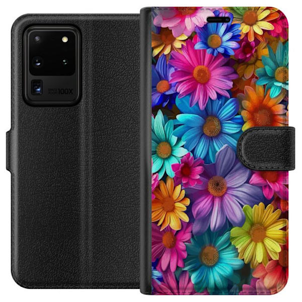 Samsung Galaxy S20 Ultra Plånboksfodral Gerbera Blommor Färgglad Dekor Blommotiv Populärt Heminredning Färg Rik Väggkonst Design