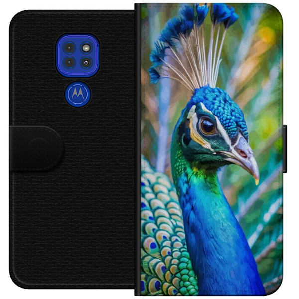 Motorola Moto G9 Play Plånboksfodral Påfågel Fjädrar Färgstark Design Fågelmotiv Exotiskt Grafiskt Motiv Natur Lyxig Dekoration
