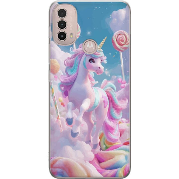 Motorola Moto E40 Genomskinligt Skal Enhörning Candy Pastell Kawaii Motiv Söt Populär Färg Grafiskt Trend Barn Motiv Fantasy Art