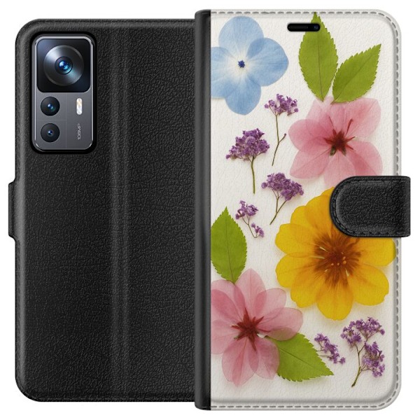 Xiaomi 12T Pro Tegnebogsetui Pressede blomster