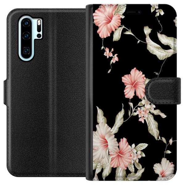 Kompatibel Tegnebogsetui til Huawei P30 Pro Blomstermønster Sort
