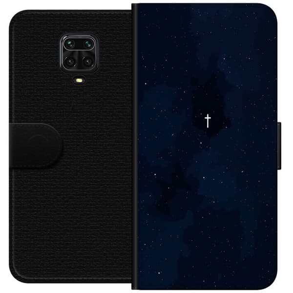 Kompatibel Tegnebogsetui til Xiaomi Redmi Note 9 Pro Vitt kors på stjärnhimmel blå