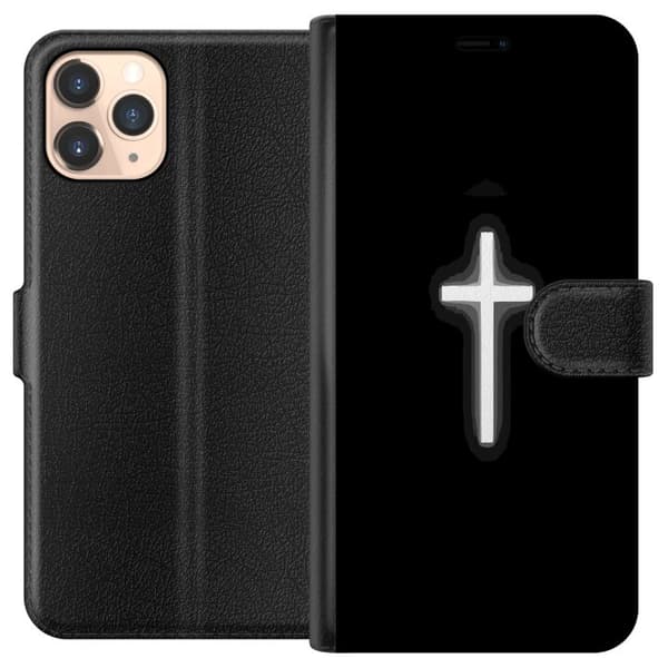 Kompatibel Tegnebogsetui til Apple iPhone 11 Pro Lysande vitt kors sort