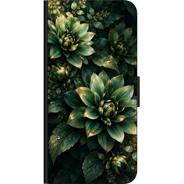 Kompatibel Tegnebogsetui til Xiaomi Redmi Note 10S Gröna dahlior grøn
