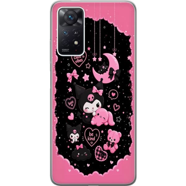 Kompatibel Mobilcover til Xiaomi Redmi Note 11 Pro Søde lyserøde og sorte gothfigurer med hjerter, måne, stjerner og positiv tekst sort