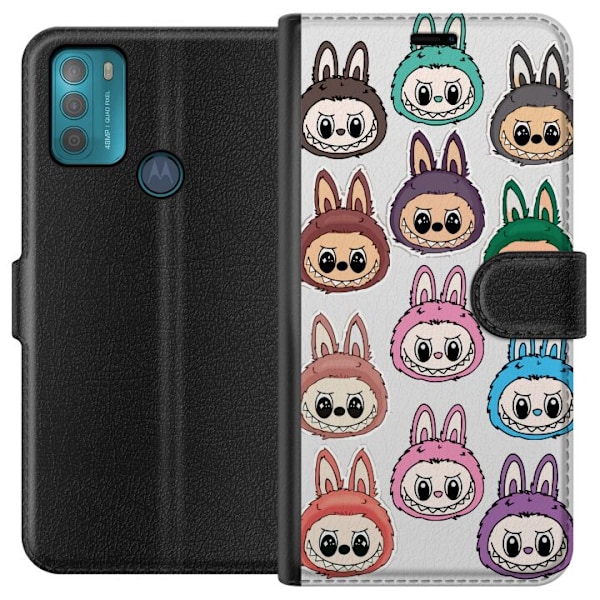 Motorola Moto G50 Tegnebogsetui Labubu Macaron Monster - Nuttet Samlefigur med Stil